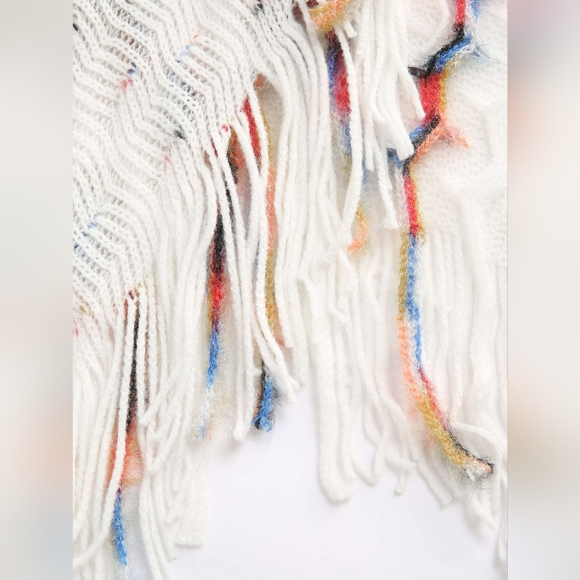 Soft Knitted Rainbow Color Stitch Fringe Poncho Cape - Picture 2 of 3